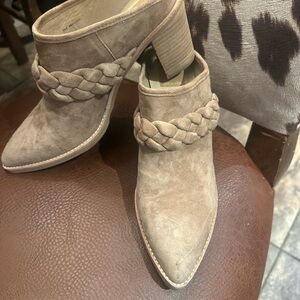 Dolce Vita Taupe Braided Suede Block Heel Mules